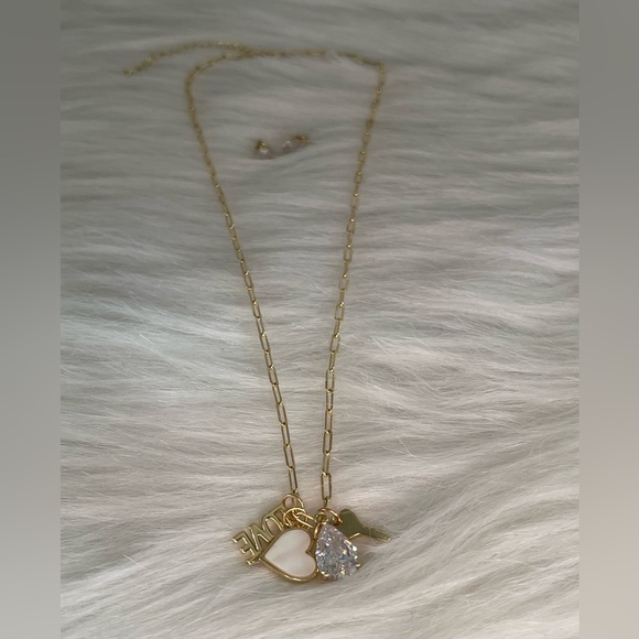 14KT Gold Flash Plated Genuine Mother of Pearl and Cubic Zirconia Necklace - Picture 9 of 9